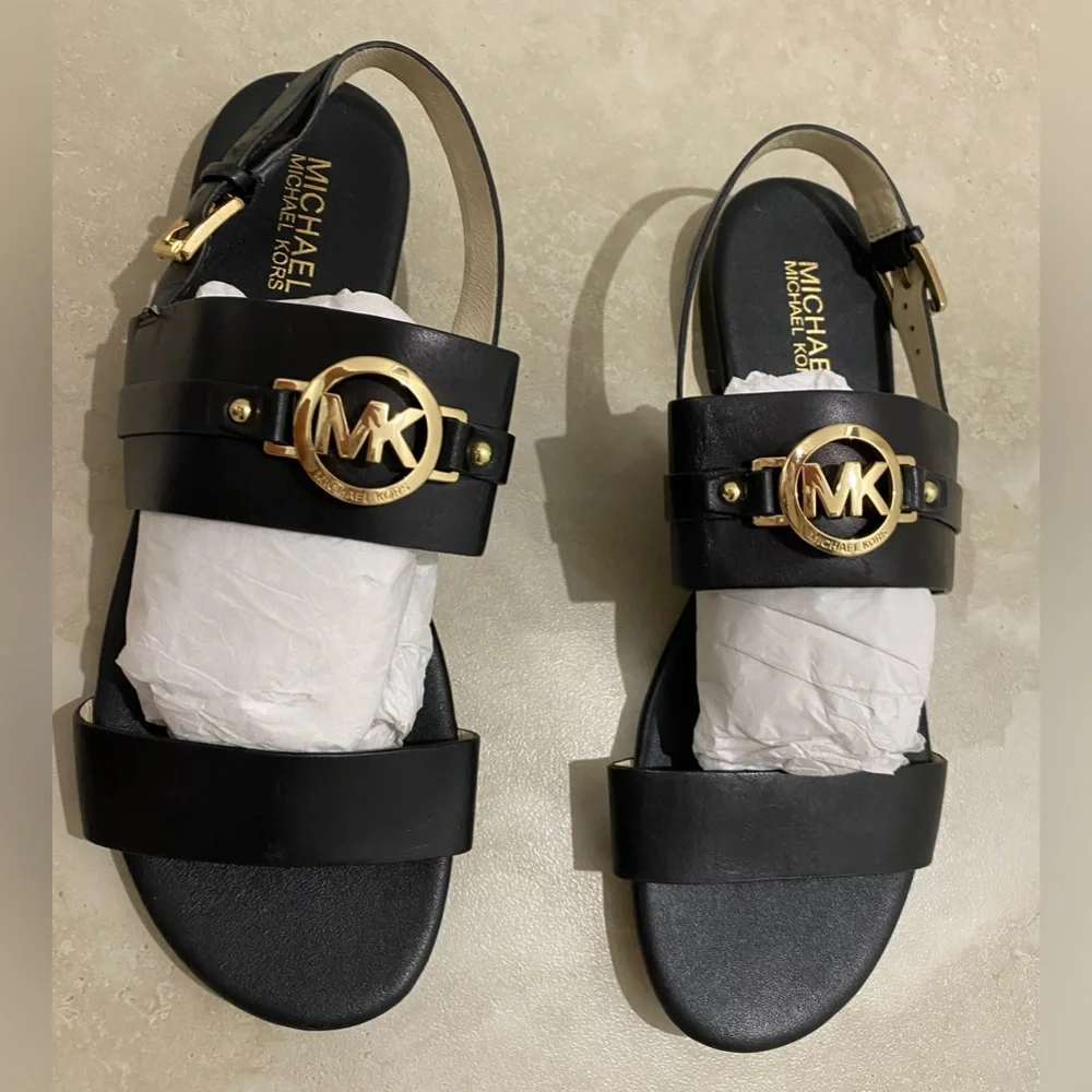 MICHAEL KORS Molly Flat Sandals BLACK Size:9.5 Aus - Picture 2 of 10